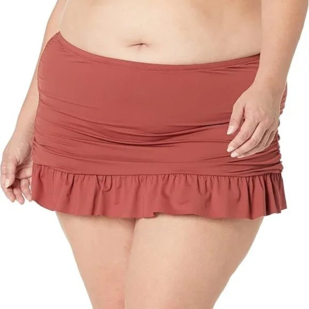 La Blanca Ruffled Swim Skirt Plus Sizes Cinnamon Brown Sizes 18W 20W 22W